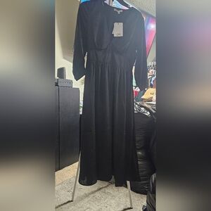 DR2 Women's Black Midi Satin Dress